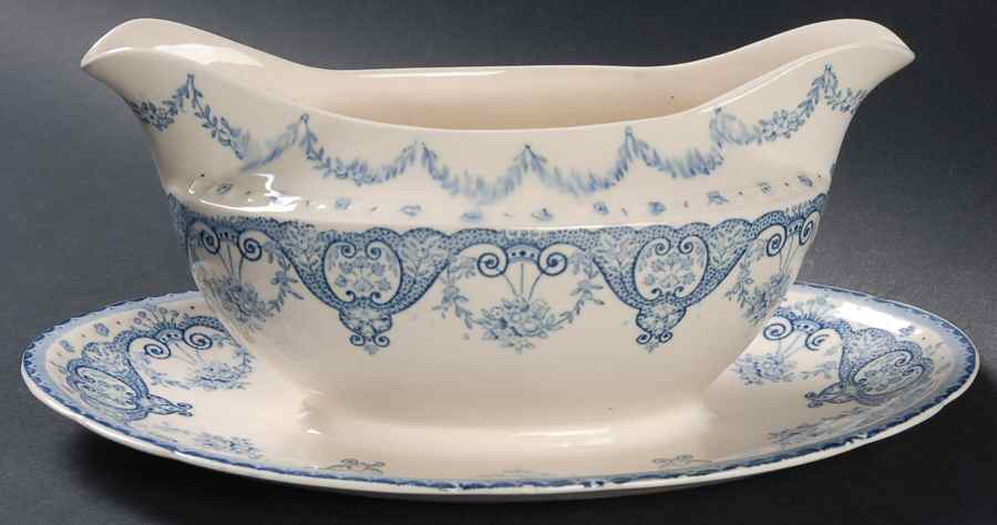 Kent Blue Gravy Boat with Attached Underplate by Swinnertons-1