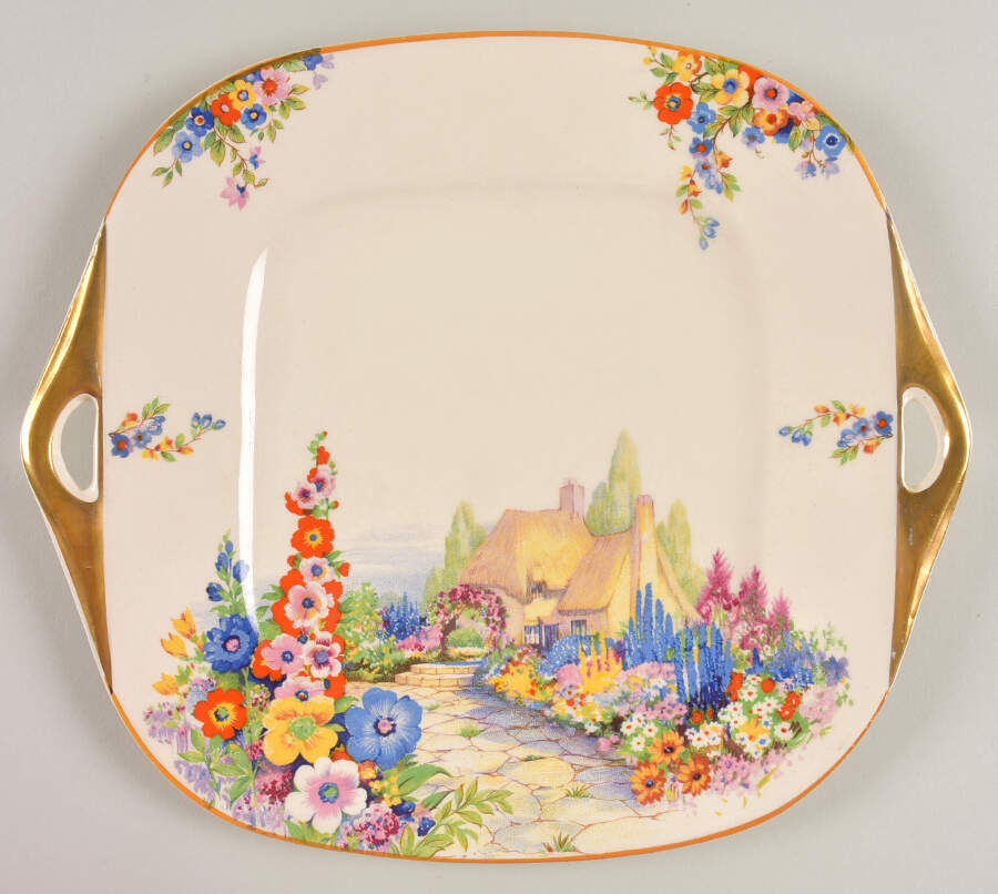 Old England Gardens Square Handled Cake Plate by Swinnertons-1