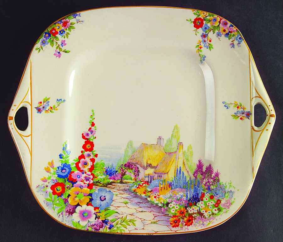 Old England Gardens Square Handled Cake Plate by Swinnertons-1