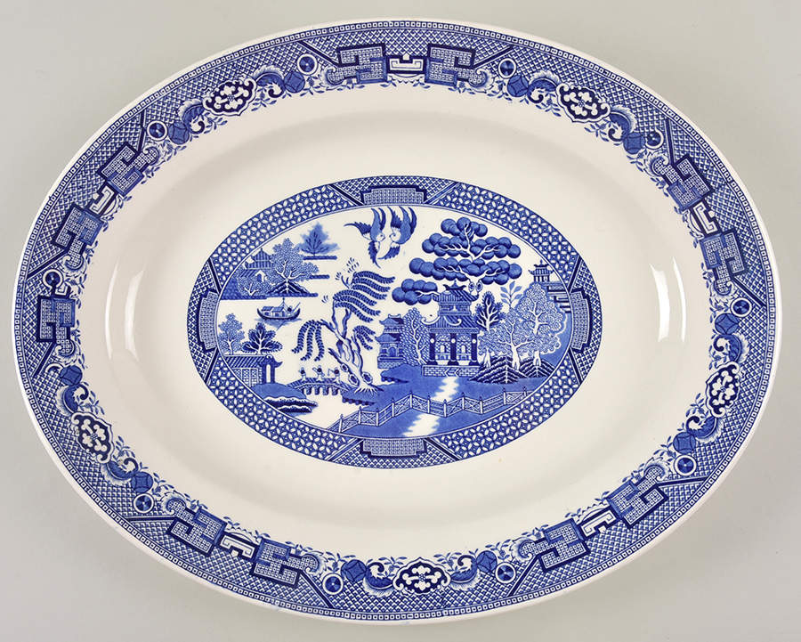 Old Willow Blue 16" Oval Serving Platter by Swinnertons-1