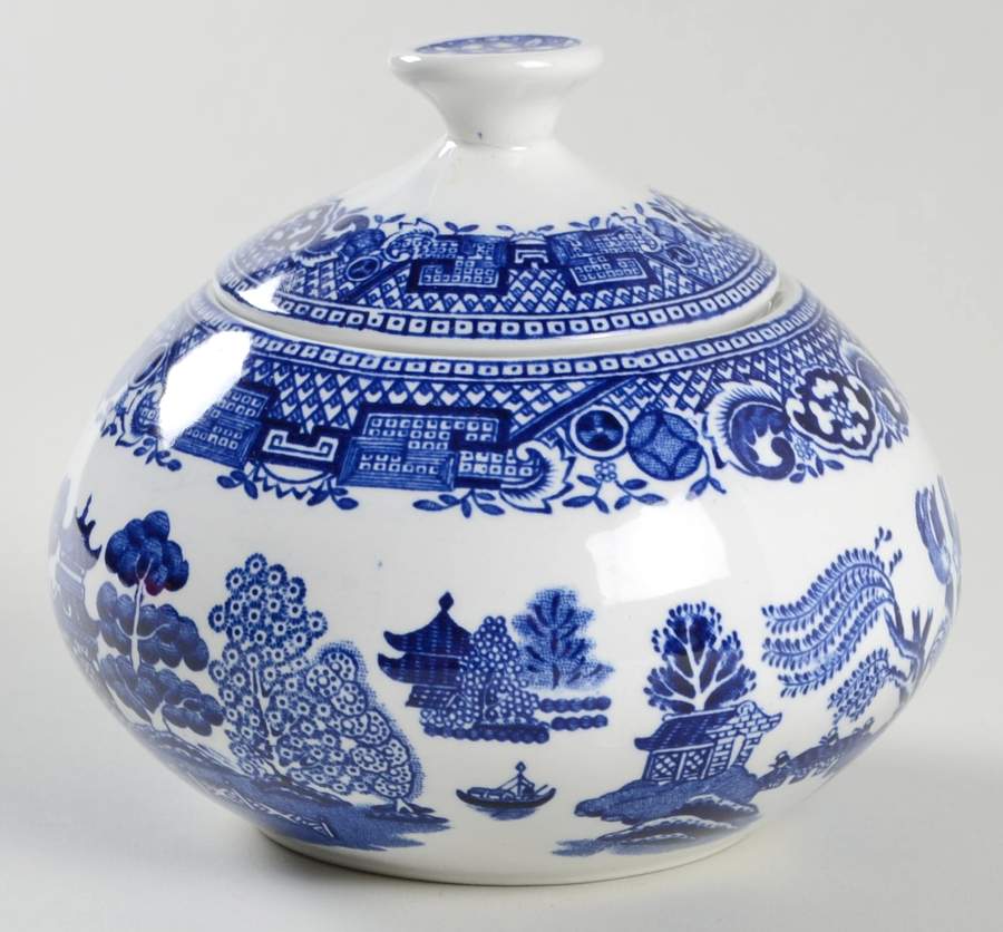Old Willow Blue Sugar Bowl & Lid by Swinnertons-1