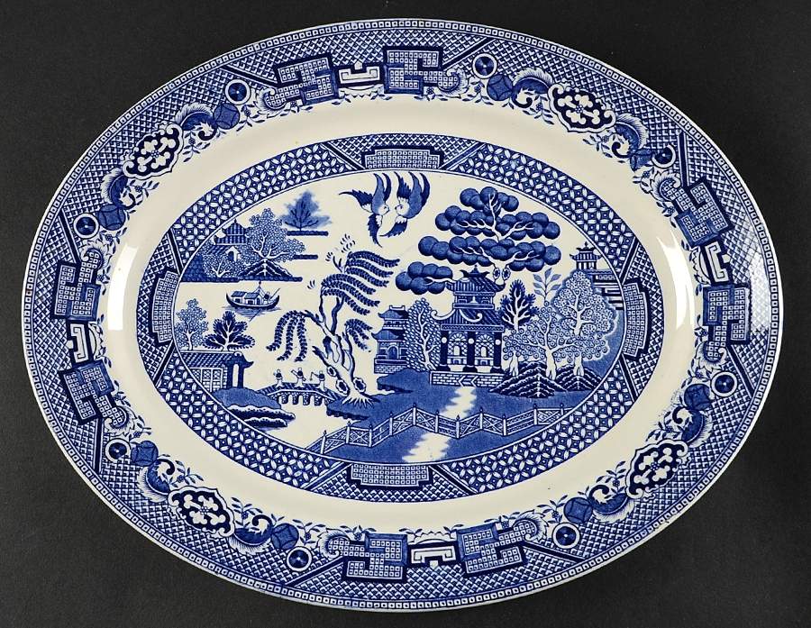 Old Willow Blue 13" Oval Serving Platter by Swinnertons-1