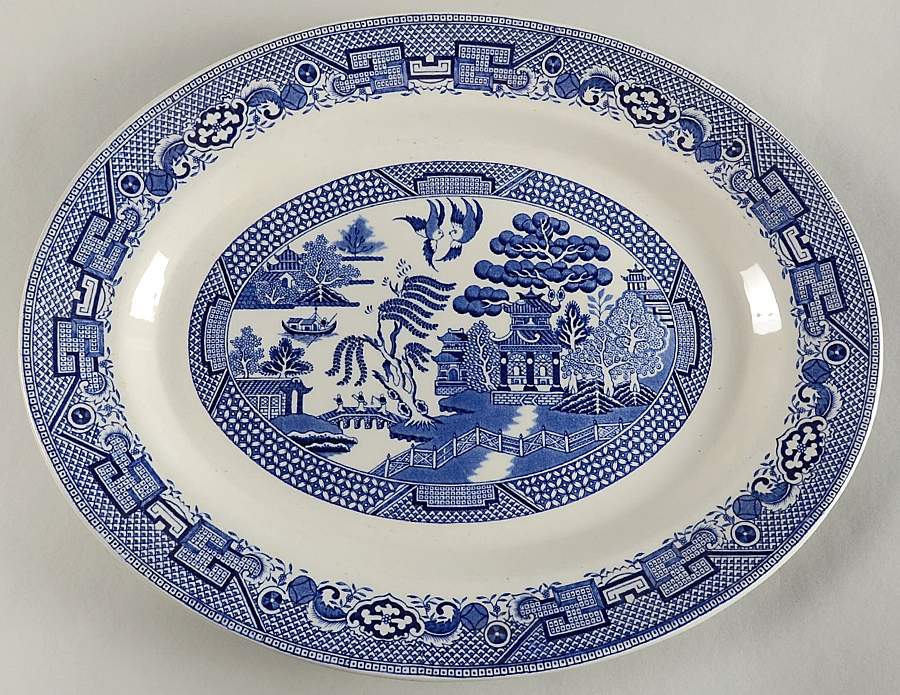 Old Willow Blue 14" Oval Serving Platter by Swinnertons-1