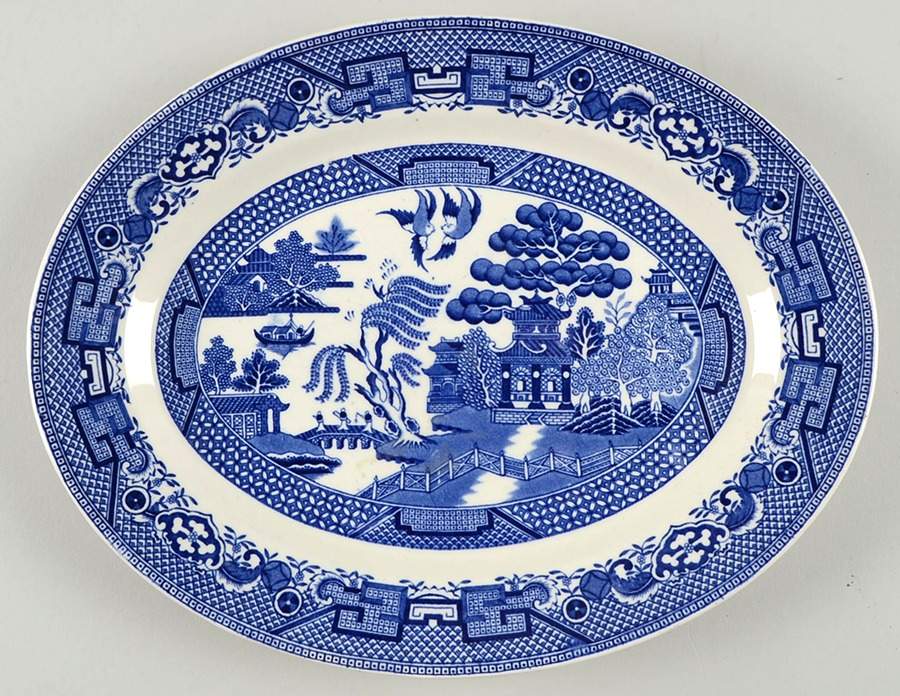 Old Willow Blue 11" Oval Serving Platter by Swinnertons-1