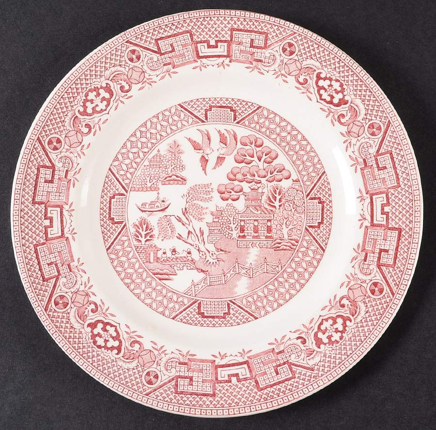 Old Willow Pink Dessert/Pie Plate by Swinnertons-1