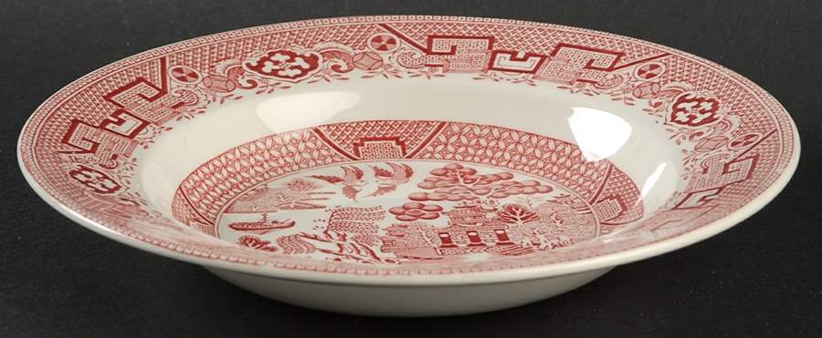 Old Willow Pink Rim Soup Bowl by Swinnertons-1