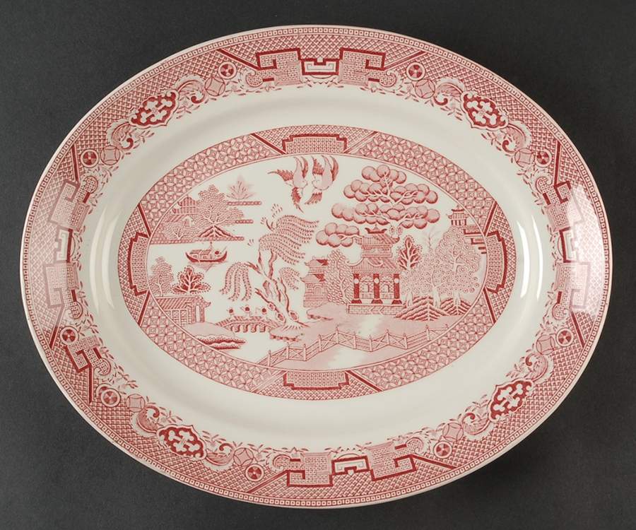 Old Willow Pink 11" Oval Serving Platter by Swinnertons-1