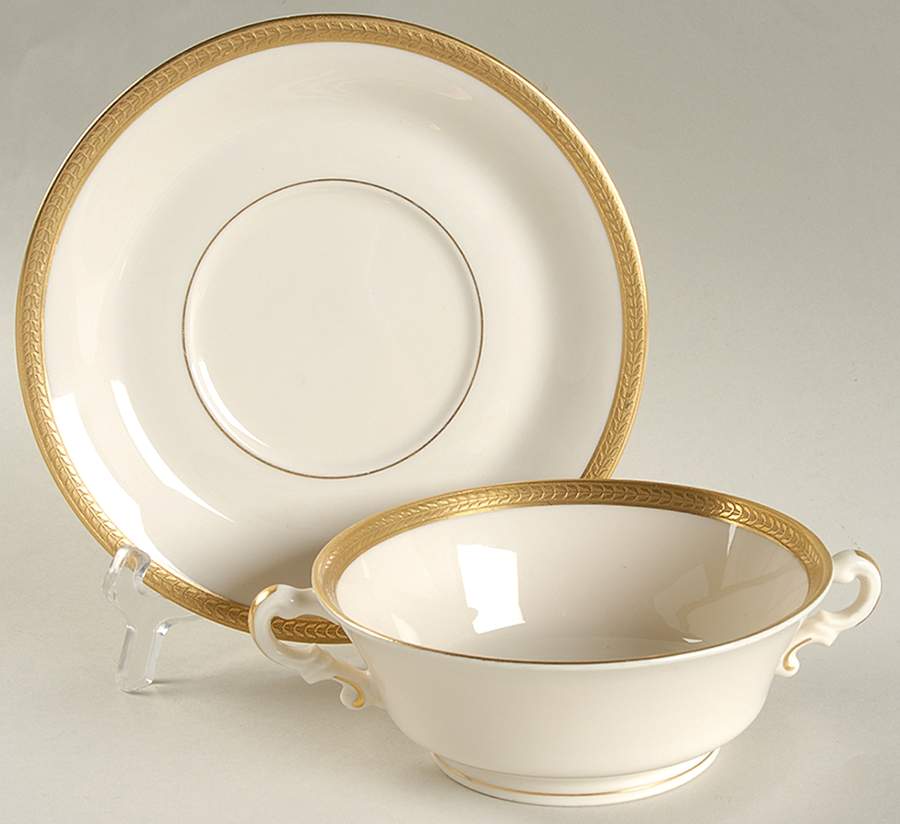 Diane (No Color Band) Footed Cream Soup Bowl & Saucer Set by Syracuse-1