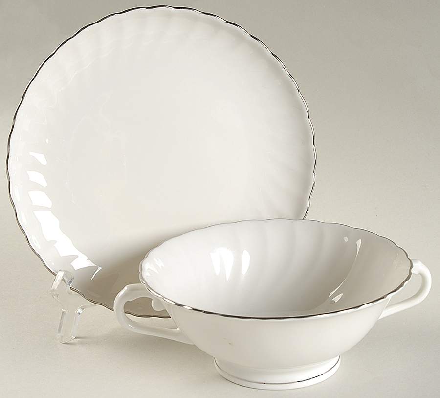 Wedding Ring Cream Soup Bowl & Bread Plate/Saucer  Set by Syracuse-1