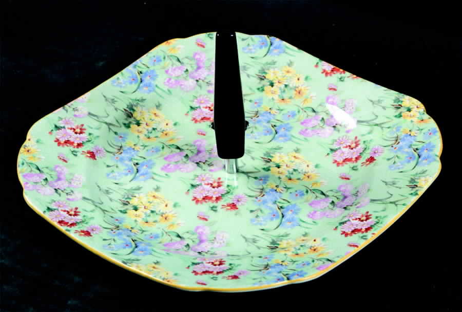 Melody (Smooth, Yellow Trim) Round Serving Plate with Handle (SP) by Shelley-1