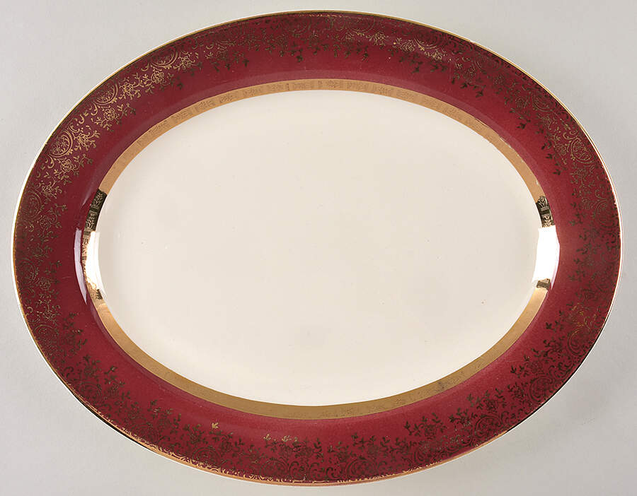 Aristocrat Maroon (No Floral Center) 13" Oval Serving Platter by Salem-1