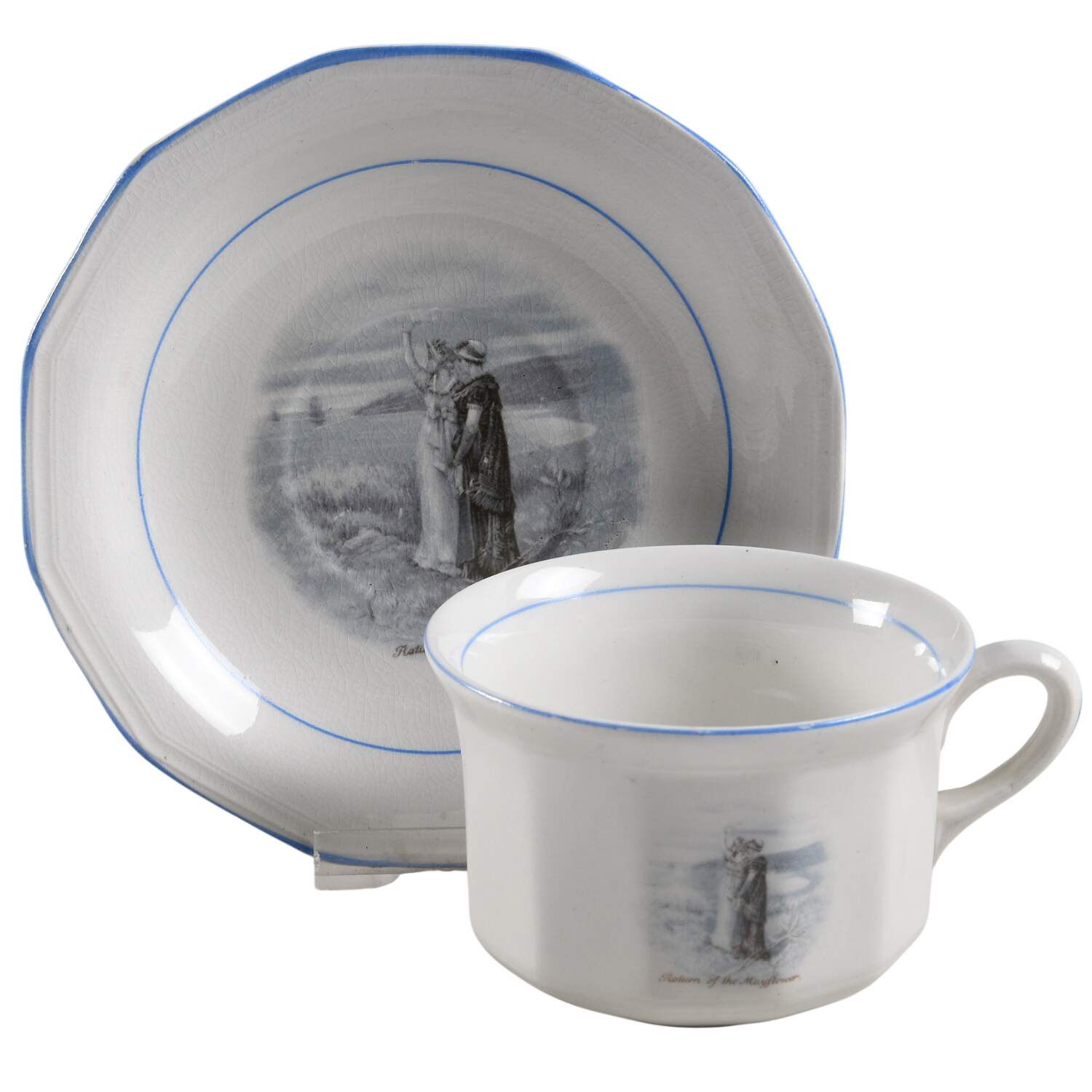 Courtship of Miles Standish Flat Cup & Saucer Set by Sterling China (USA)-1