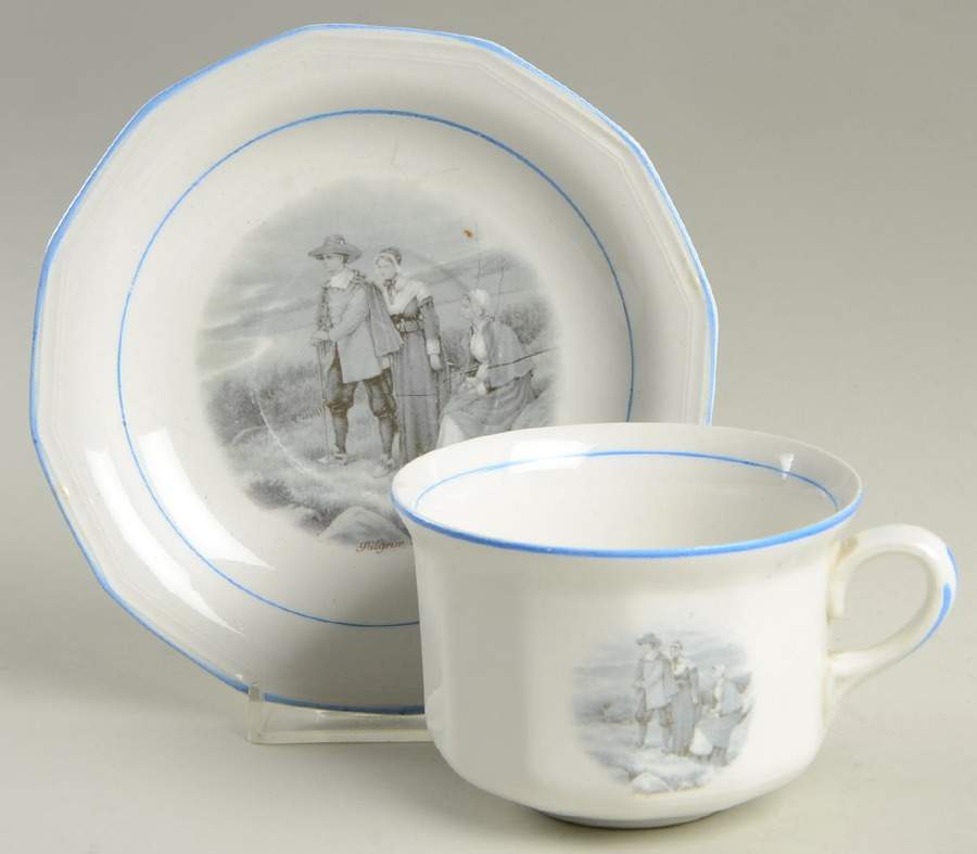 Courtship of Miles Standish Flat Cup & Saucer Set by Sterling China (USA)-1