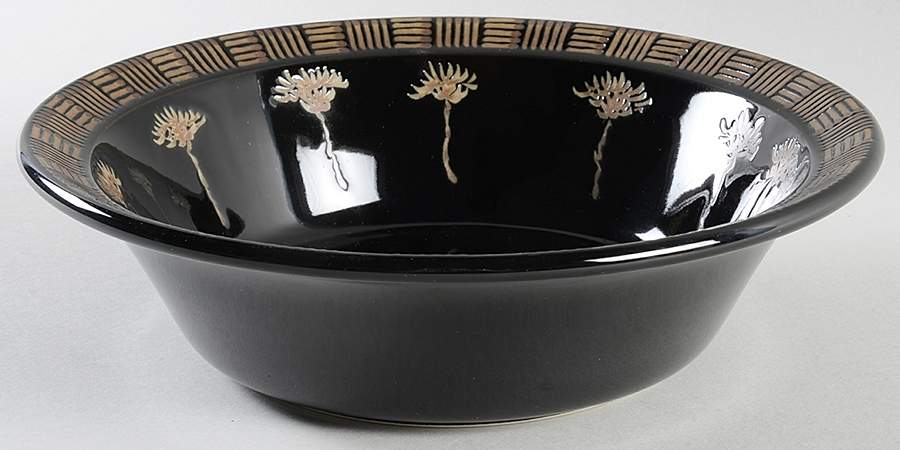 Cornflowers Black 9" Round Vegetable Bowl by Sasaki-1
