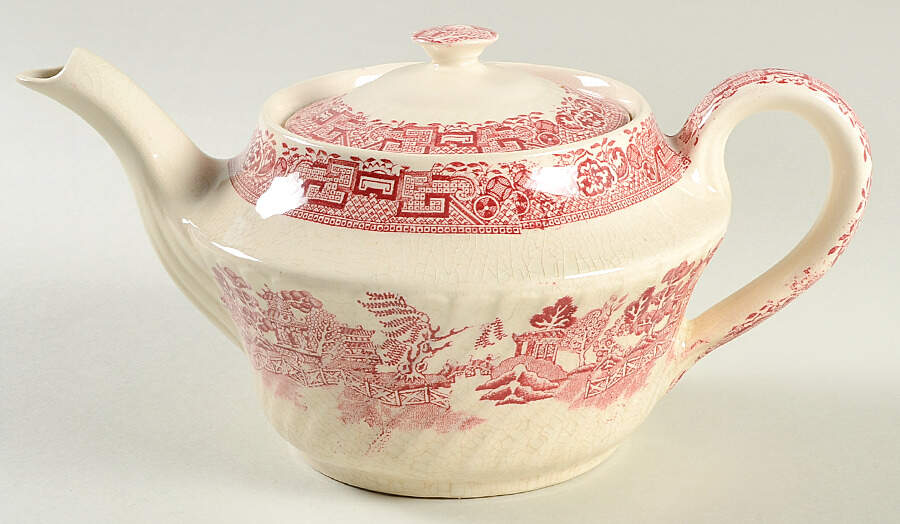 Old Willow Pink Teapot & Lid by Swinnertons-1