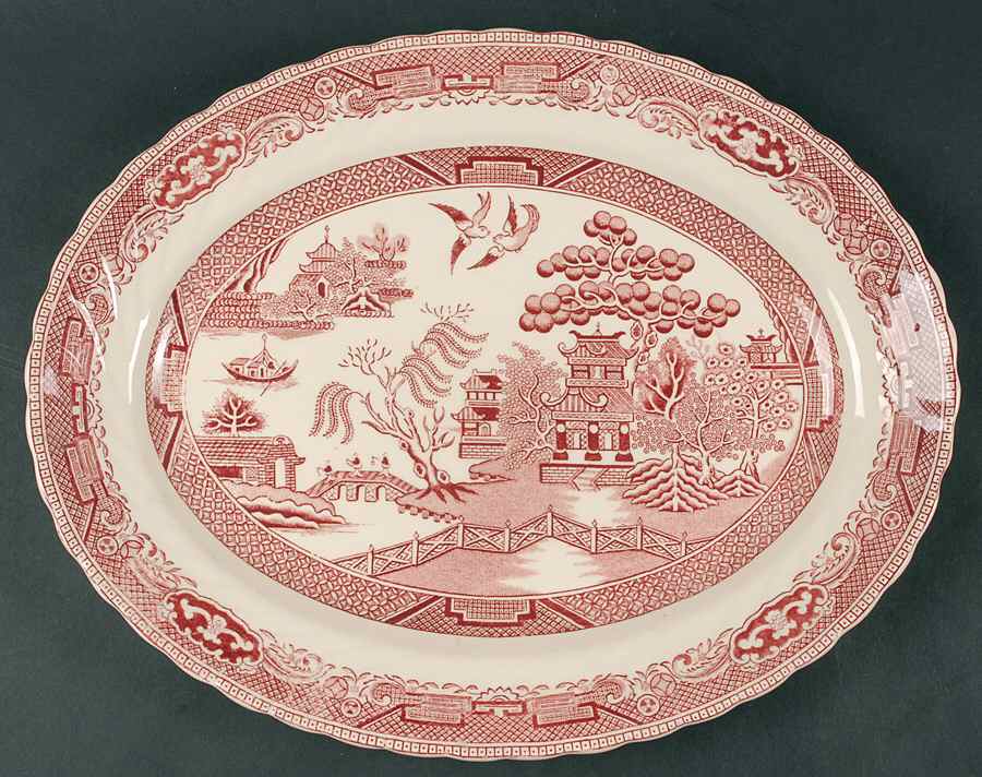 Old Willow Pink 14" Oval Serving Platter by Swinnertons-1