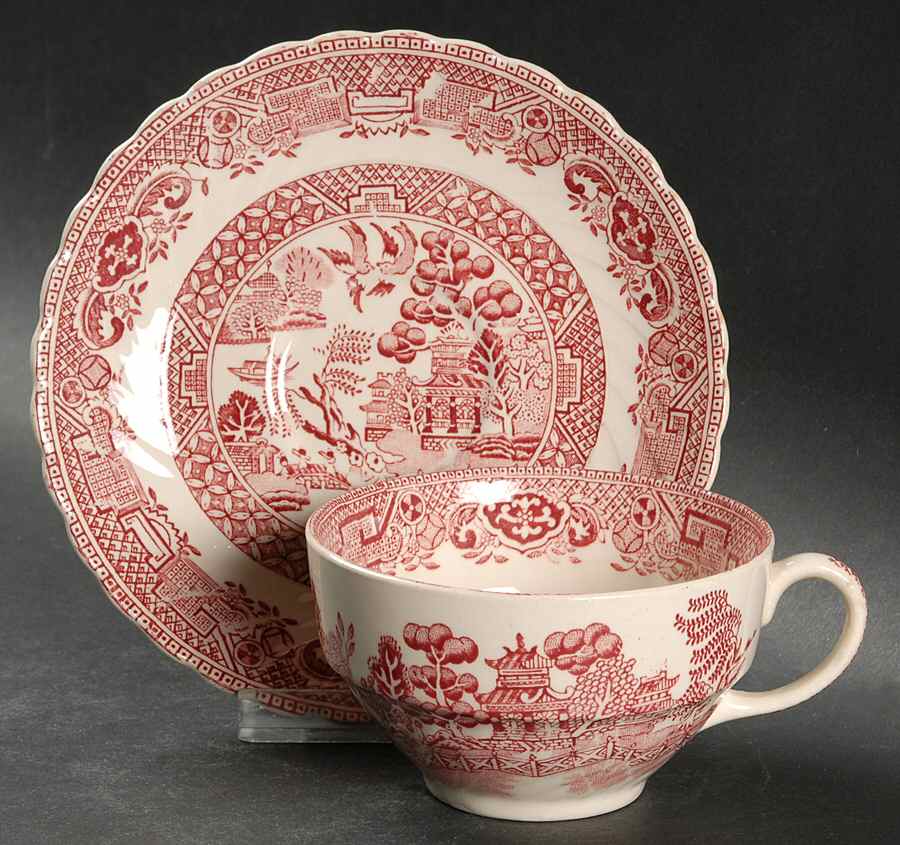 Old Willow Pink Flat Cup & Saucer Set by Swinnertons-1