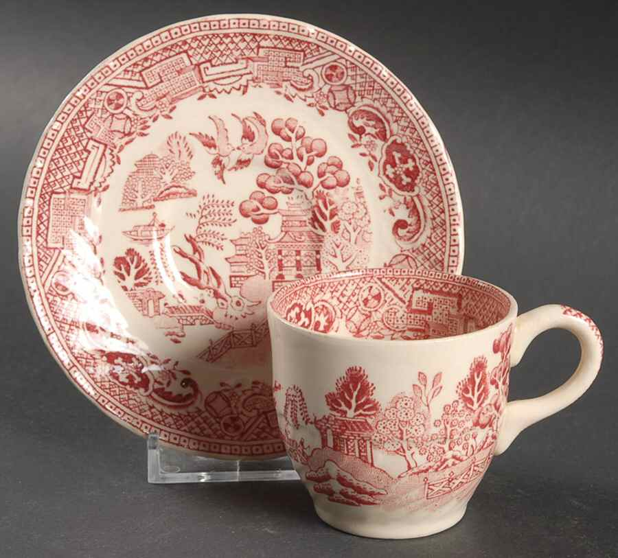 Old Willow Pink Flat Demitasse Cup & Saucer Set by Swinnertons-1
