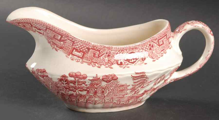 Old Willow Pink Gravy Boat by Swinnertons-1
