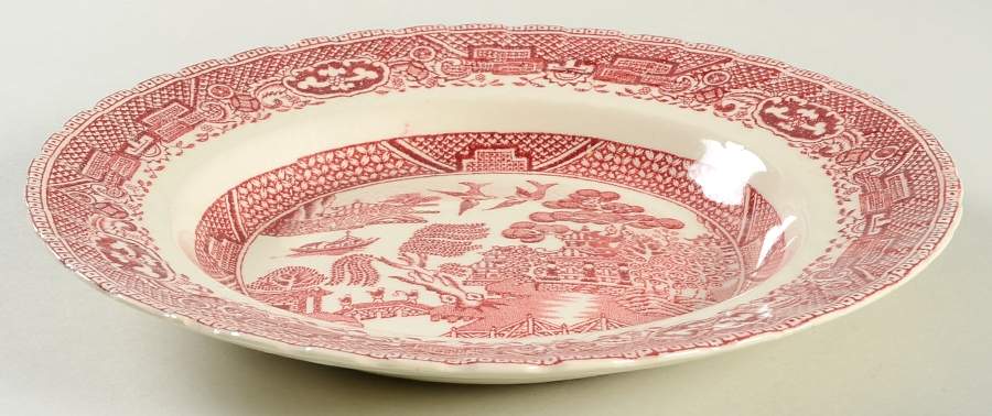 Old Willow Pink Rim Soup Bowl by Swinnertons-1