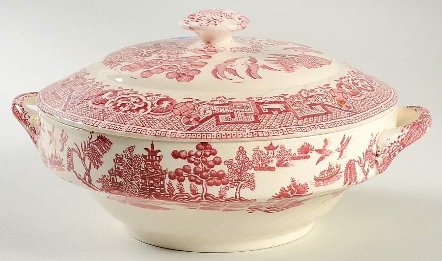 Old Willow Pink Round Covered Vegetable by Swinnertons-1