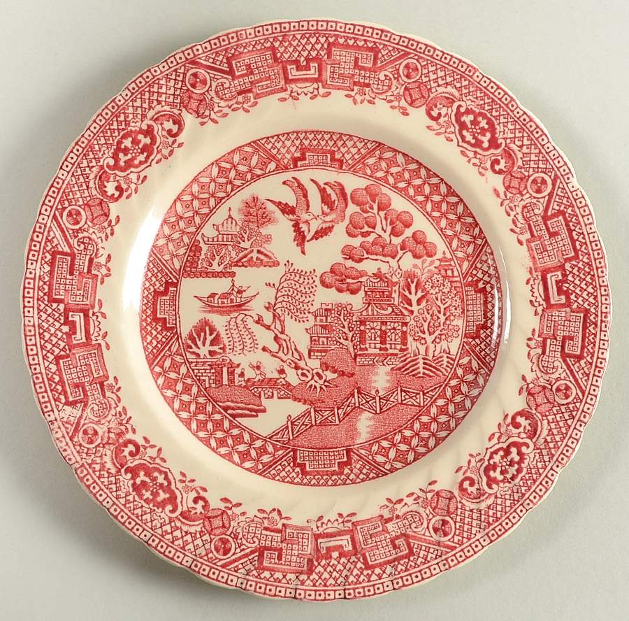 Old Willow Pink Dessert/Pie Plate by Swinnertons-1