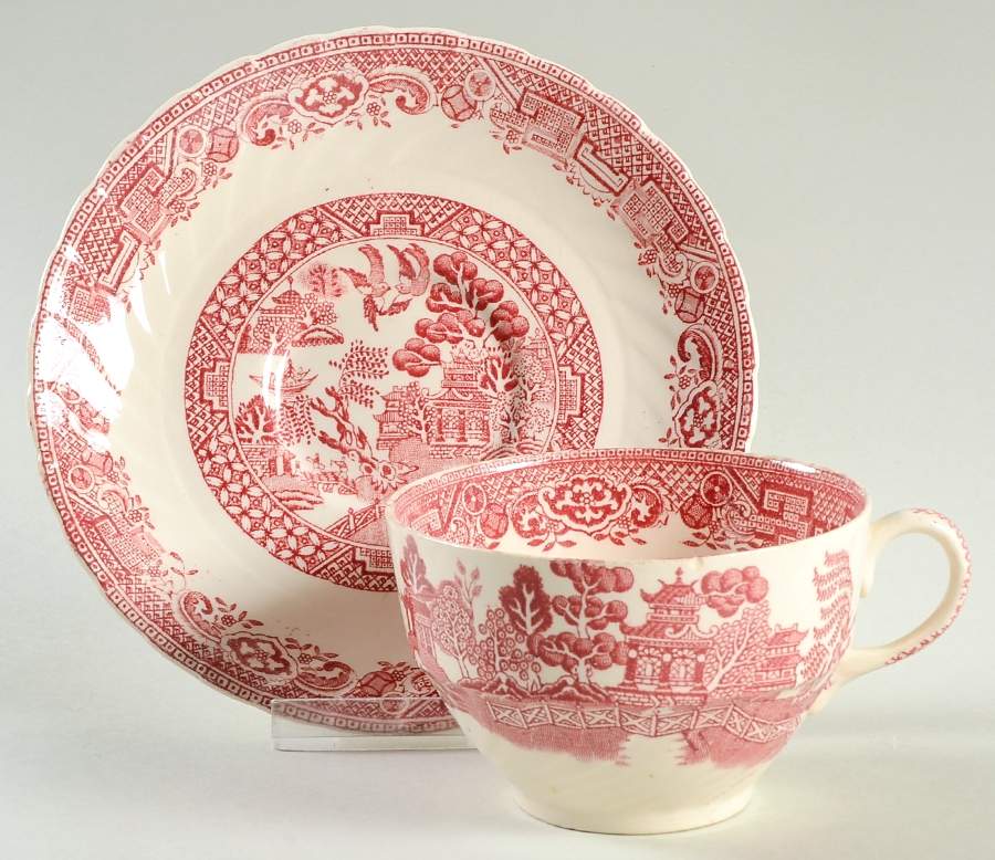 Old Willow Pink Flat Cup & Saucer Set by Swinnertons-1