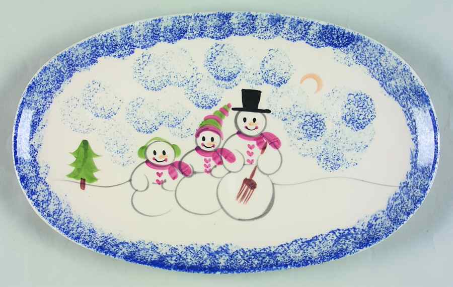 Snowman Family 12" Oval Serving Platter by Shannon & Daughters-1