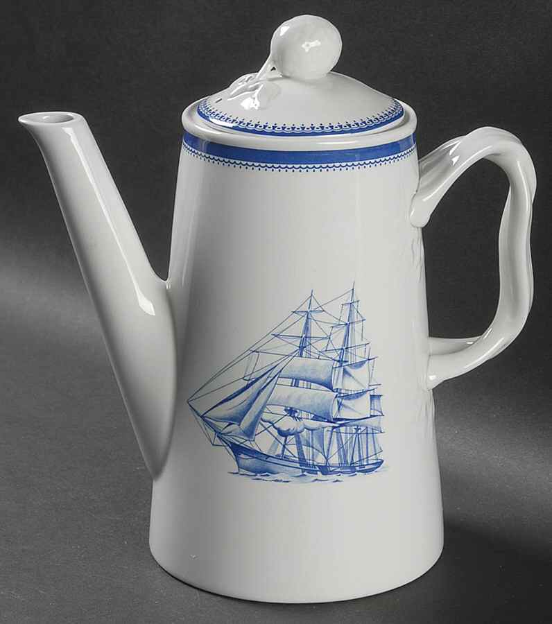 Blue Clipper Coffee Pot & Lid by Spode-1
