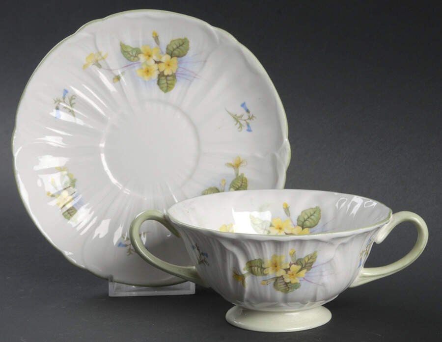 Primrose Footed Cream Soup Bowl & Saucer Set by Shelley-1