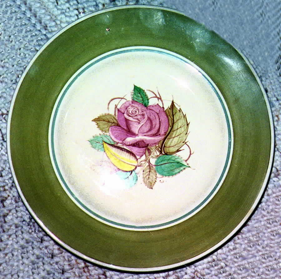 Patricia Rose Green (Dk Green Rim, Blue Ring) Dinner Plate by Susie Cooper-1
