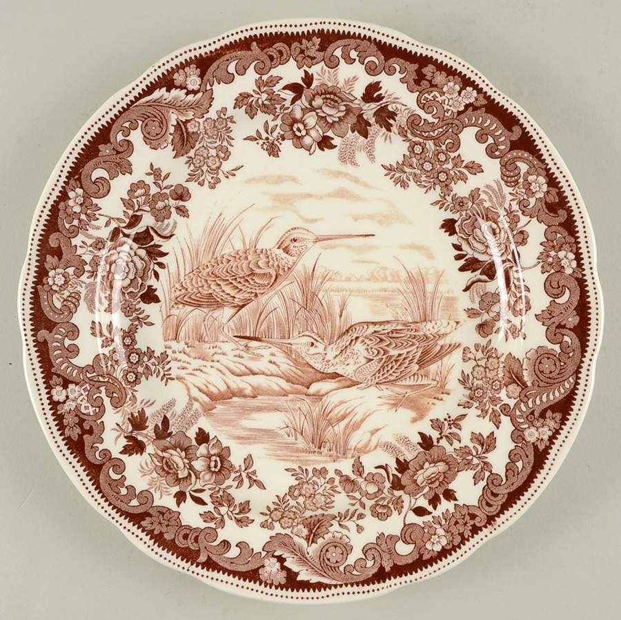 Game Birds-Brown (Floral Border) Dinner Plate by Spode-1