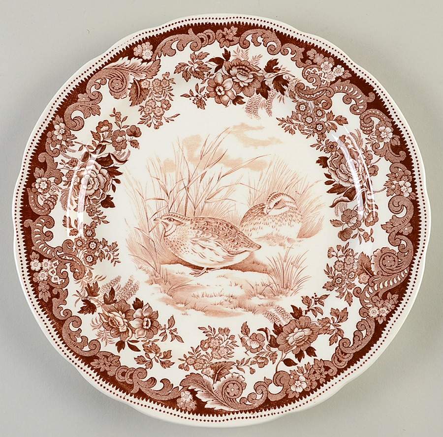 Game Birds-Brown (Floral Border) Dinner Plate by Spode-1
