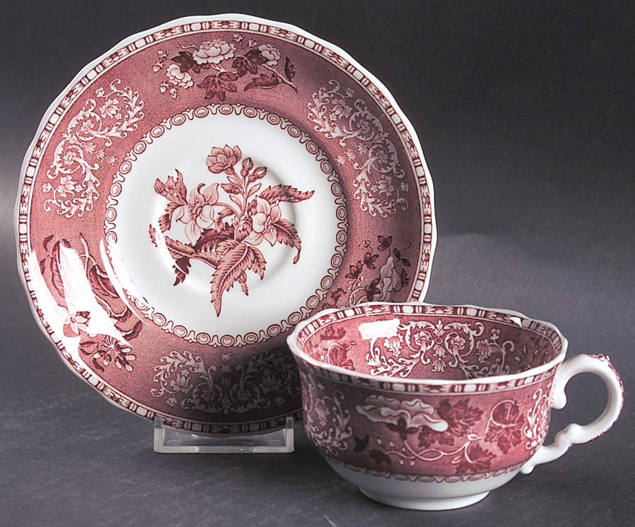 Pink Camilla (Scallop, New Stamp, Microwavable) Flat Cup & Saucer Set by Spode-1