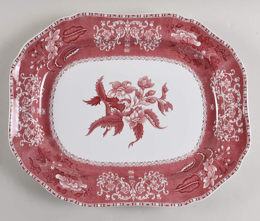 Pink Camilla (Scallop, New Stamp, Microwavable) 16" Oval Serving Platter by Spode-1