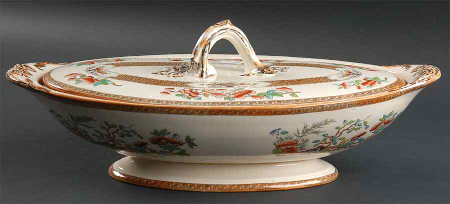Indian Tree (Rust, Green Blue (Smooth) Oval Covered Vegetable by Spode-1