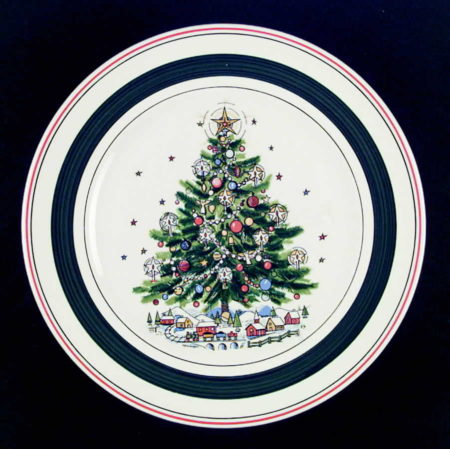 Christmas Eve (Rim, Red Trim) Footed Cake Plate by Salem-1
