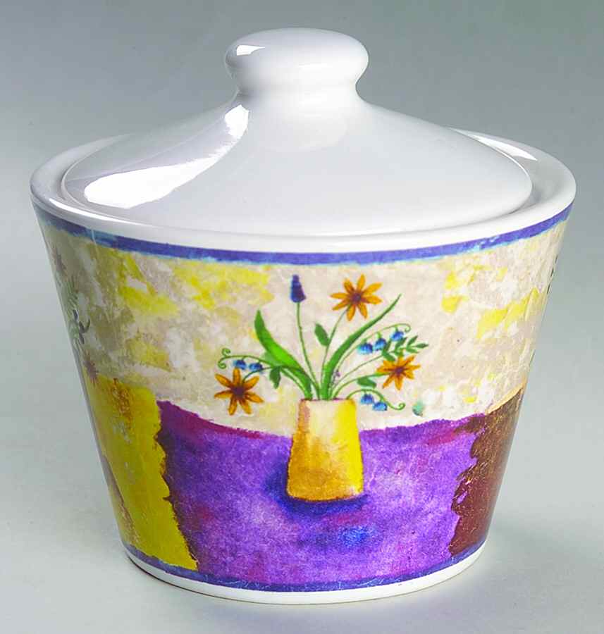 Floral Applique Sugar Bowl & Lid by Sakura-1
