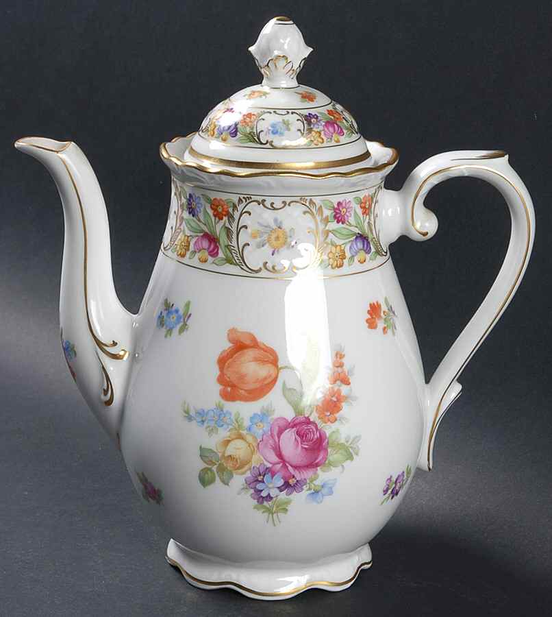 Empress Dresden Flowers Coffee Pot & Lid by Schumann - Bavaria-1