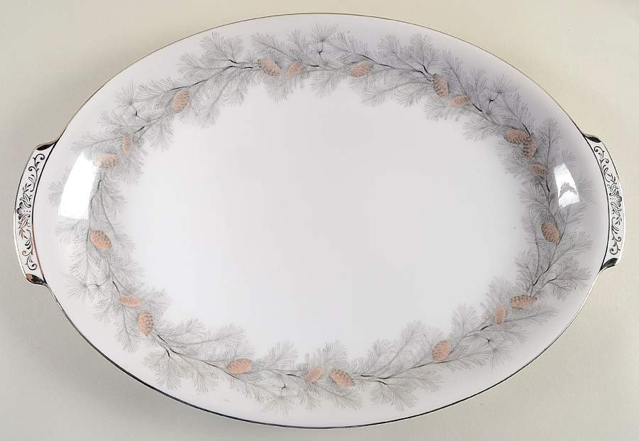Sierra Pines (No #, Platinum Trim) 15" Oval Serving Platter by Sango-1