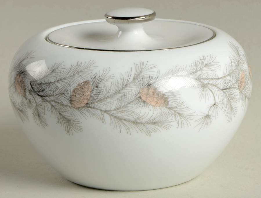 Sierra Pines (No #, Platinum Trim) Sugar Bowl & Lid by Sango-1