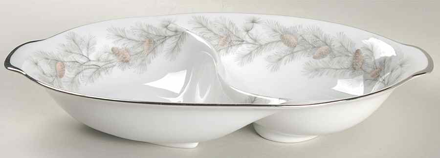 Sierra Pines (No #, Platinum Trim) 11" Oval Divided Vegetable Bowl by Sango-1