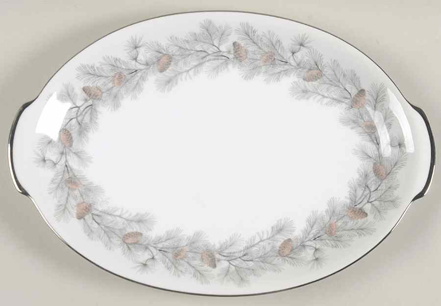 Sierra Pines (No #, Platinum Trim) 12" Oval Serving Platter by Sango-1