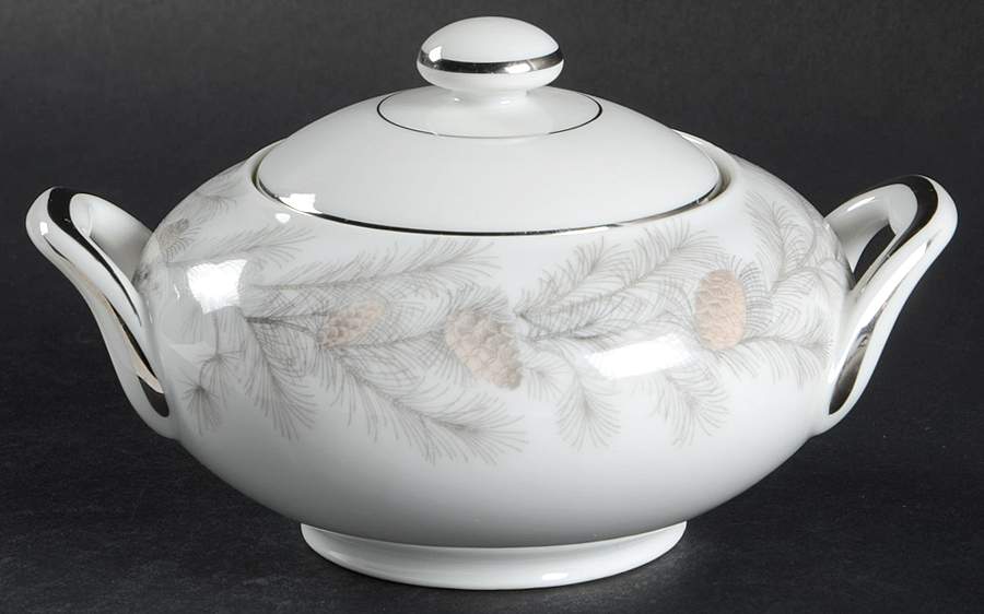 Sierra Pines (No #, Platinum Trim) Sugar Bowl & Lid by Sango-1