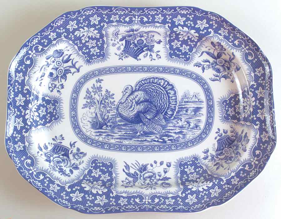 Festival Blue 16" Oval Serving Platter by Spode-1