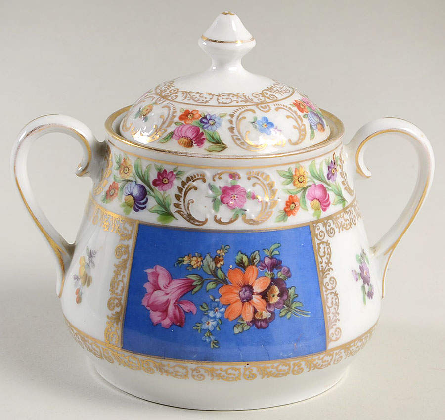 Royal Dresdner Art Blue (Panels) Sugar Bowl & Lid by Schumann - Bavaria-1