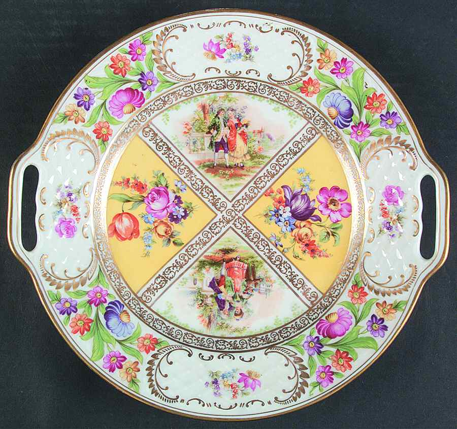 Royal Dresdner Art Yellow (Panels) Handled Cake Plate by Schumann - Bavaria-1