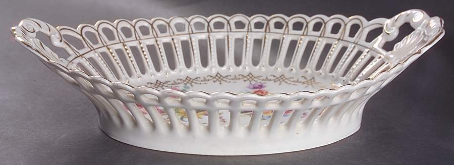 Dresden Flowers 12" Pierced Oval Bowl by Schumann - Bavaria-1