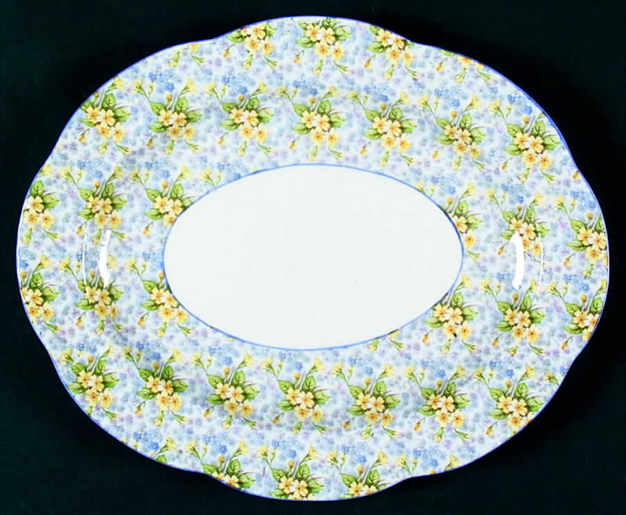 Primrose Chintz (Dainty Shape, Blue Trim) 12" Oval Serving Platter by Shelley-1