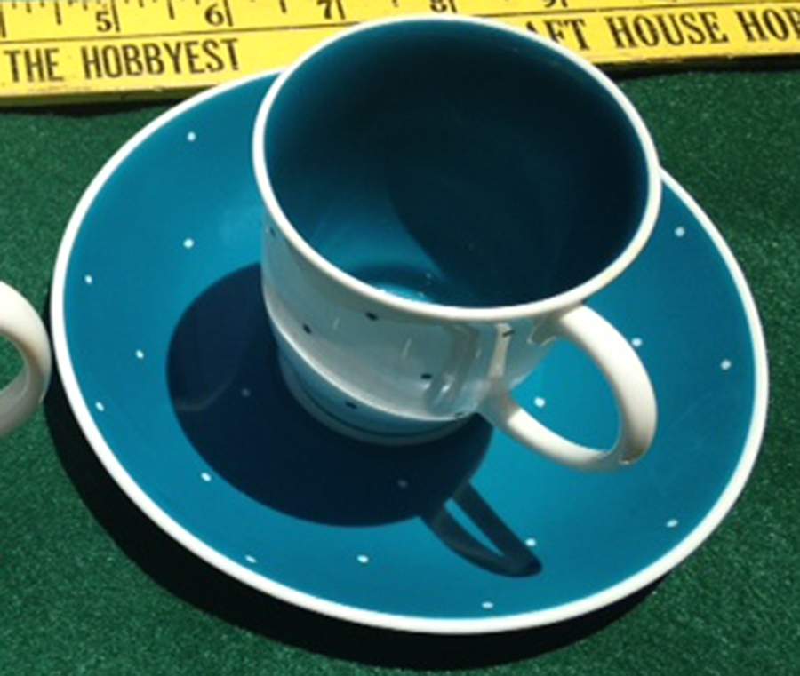Raised Spot Blue Footed Demitasse Cup & Saucer Set by Susie Cooper-1